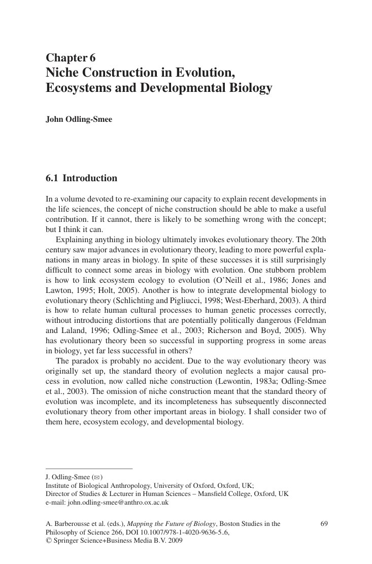 Cover of Niche Construction in Evolution