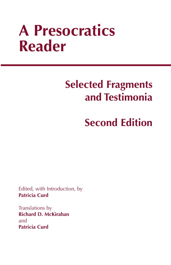 Cover of A Presocratics Reader: Selected Fragments and Testimonia (2nd edn.)