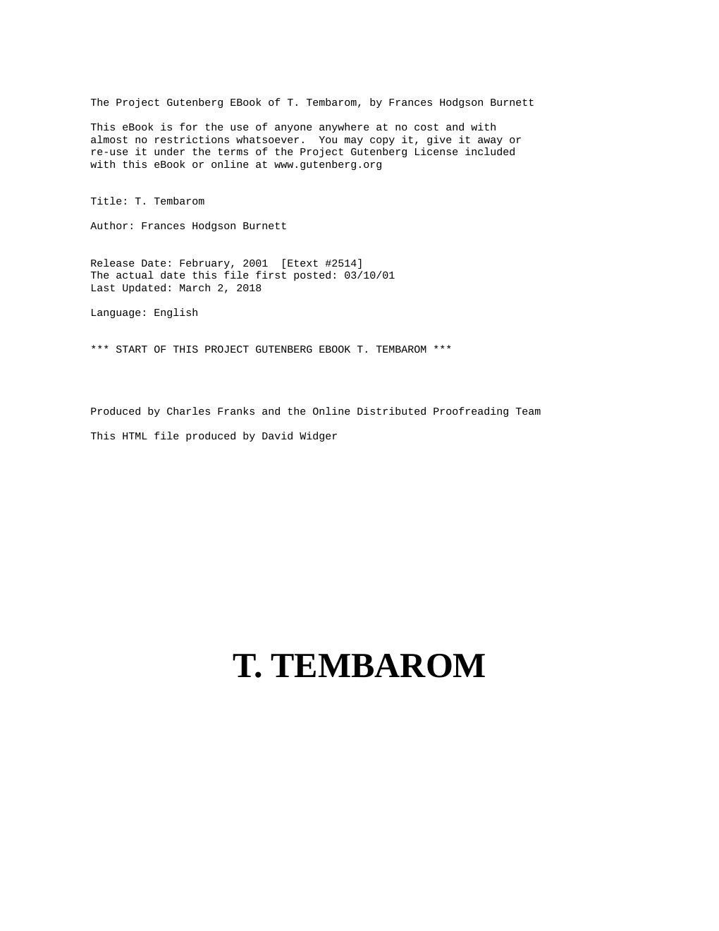 Cover of T. Tembarom