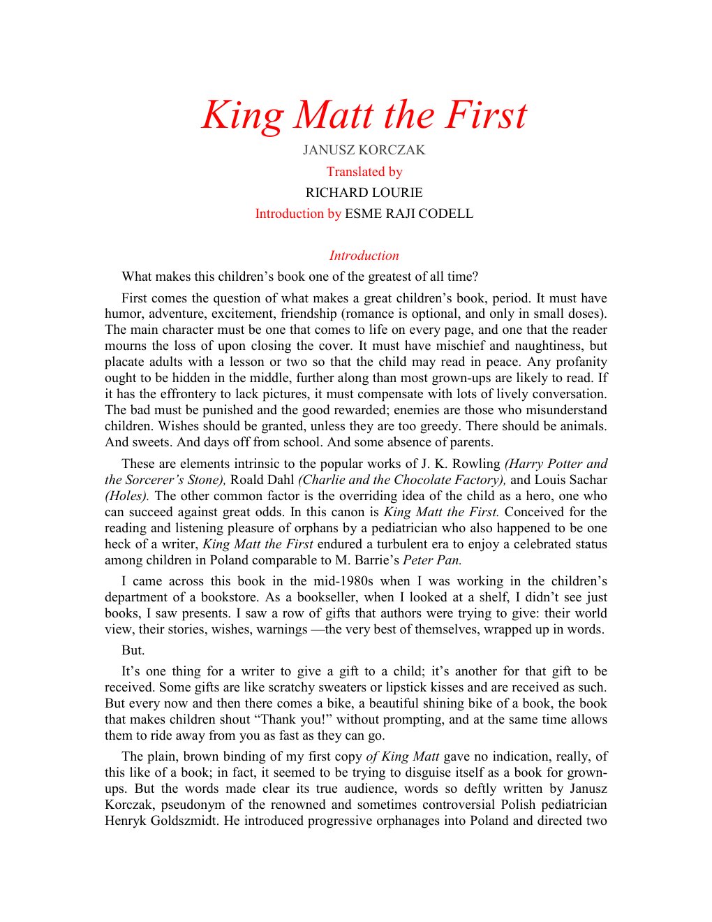 Cover of King Matt the First (1942)