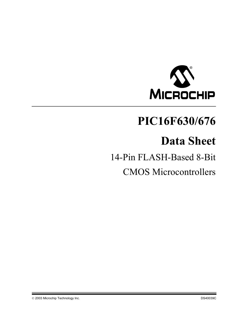 Cover of PIC16F630/676 14-Pin FLASH-Based 8-Bit CMOS Microcontroller Data Sheet