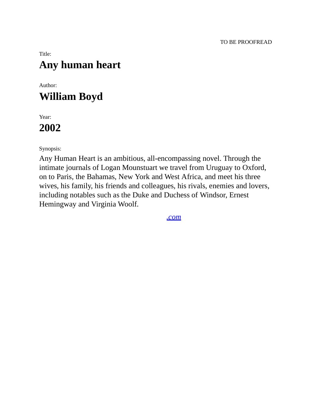 Cover of 2002 - Any human heart