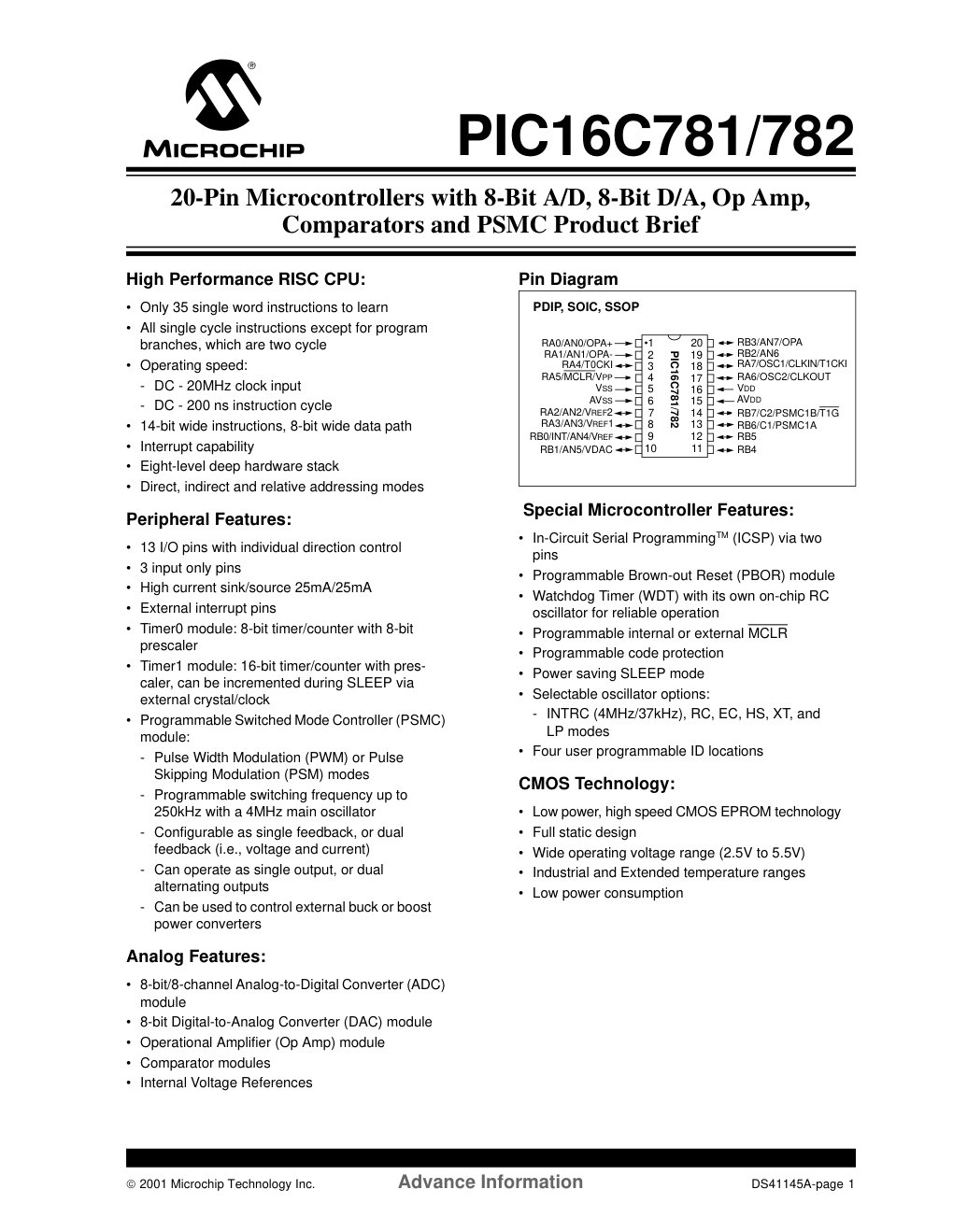 Cover of PIC16C781/782 Product Brief