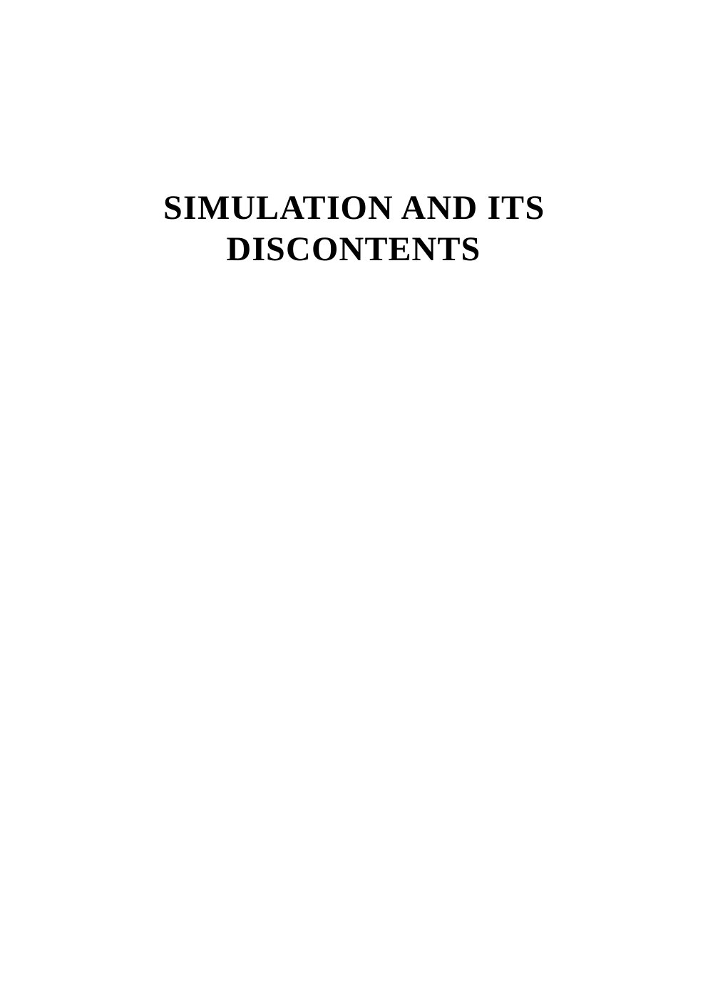 Cover of Simulation and Its Discontents (2006)