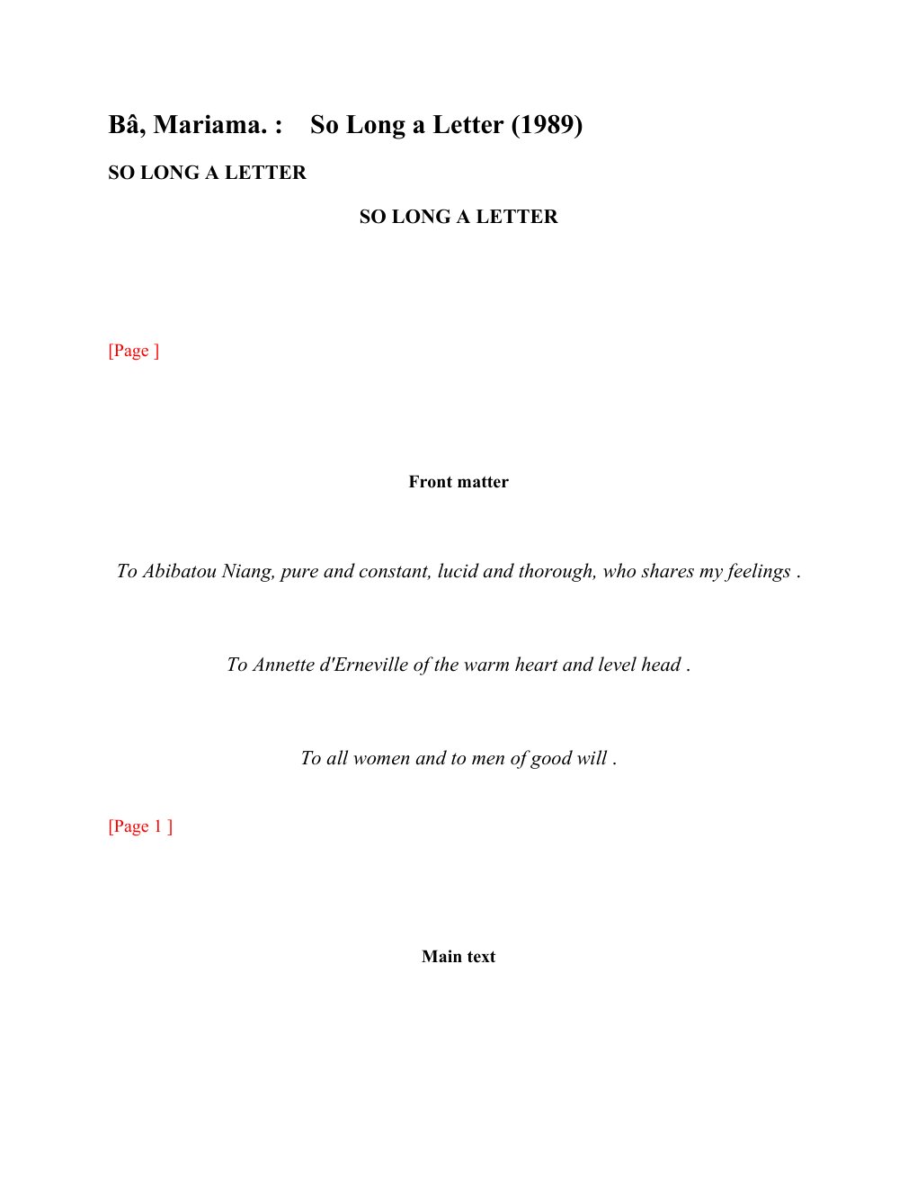 Cover of Bâ, Mariama. : So Long a Letter (1989)