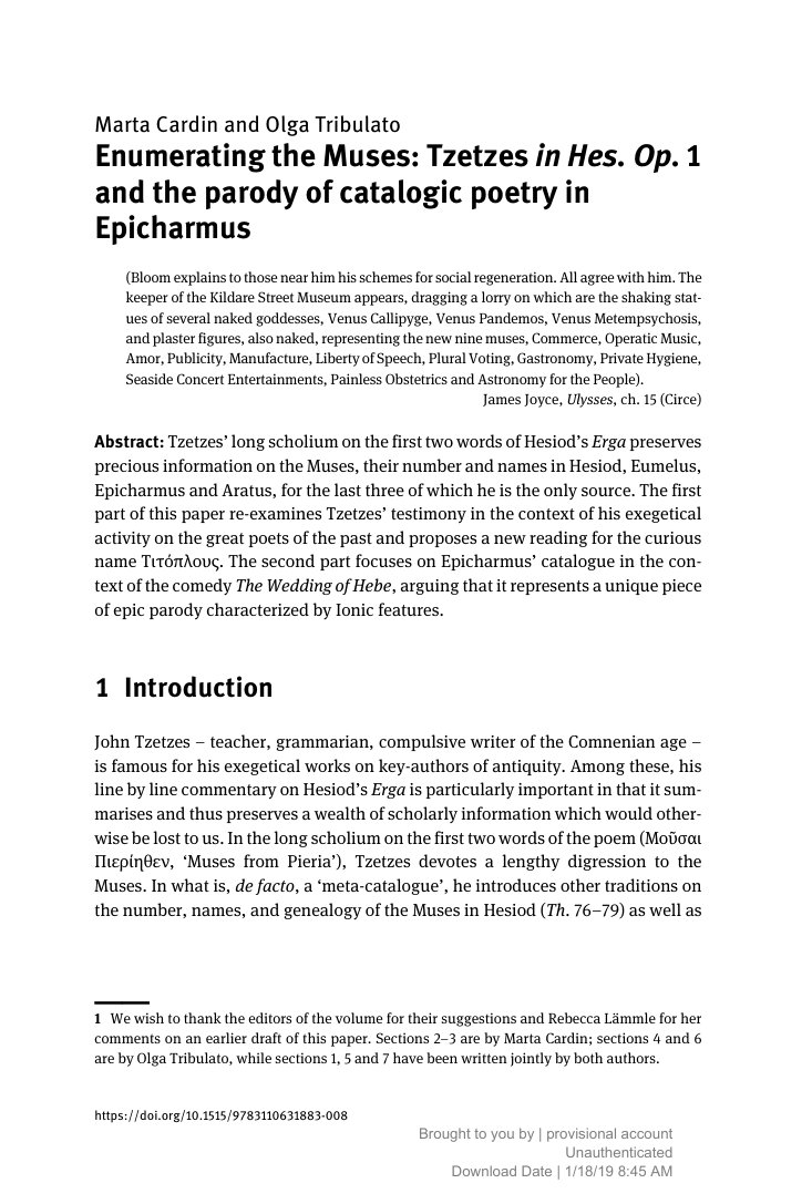 Cover of Enumerating the Muses: Tzetzes